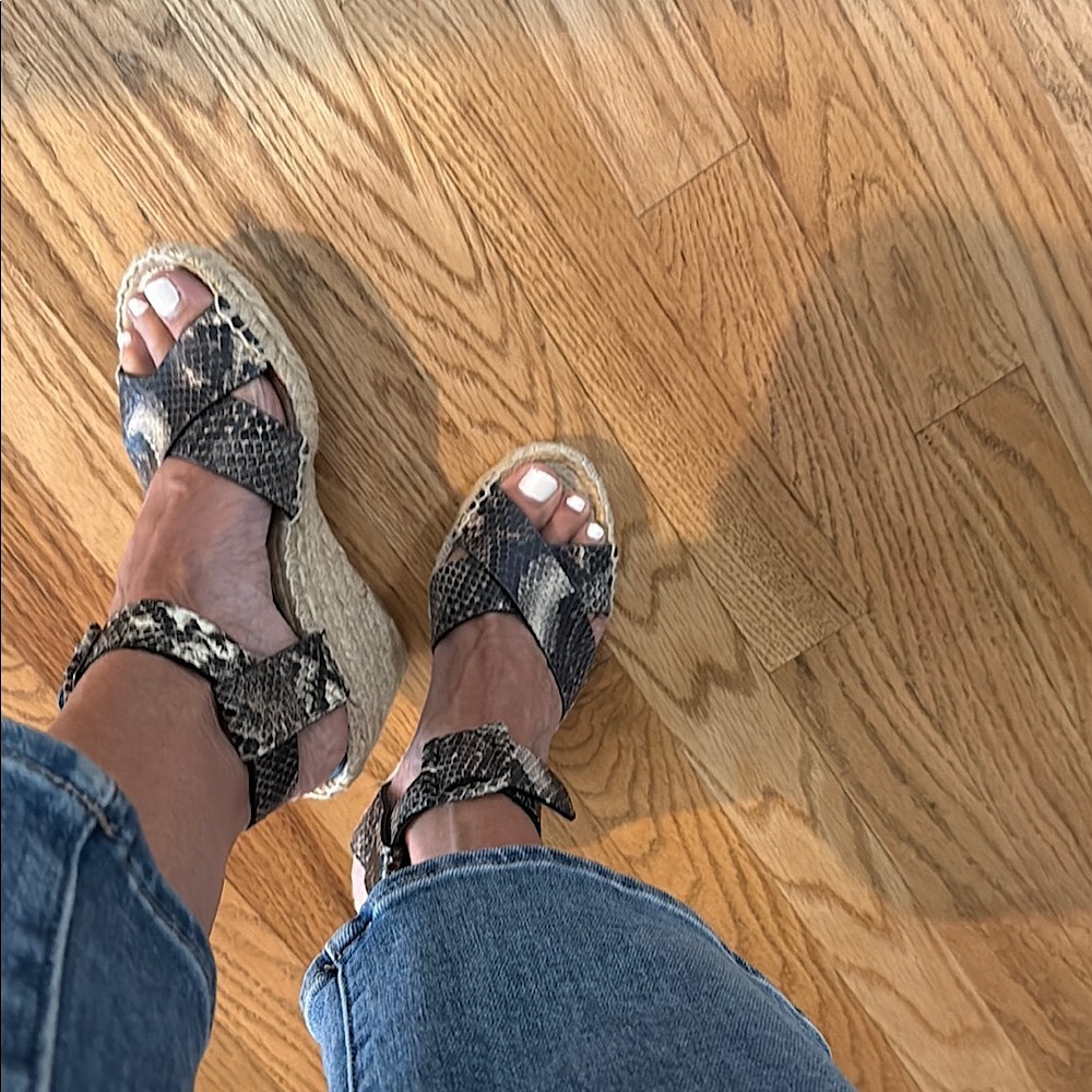 Vince Black and Cream Snakeskin Espadrille Wedges